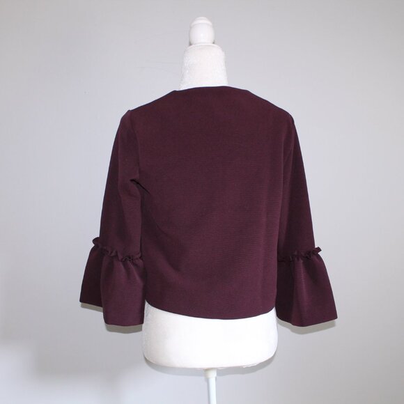 NWT Elle Burgundy Textured Bell Sleeve Blazer Jacket Sz XS - Picture 7 of 8